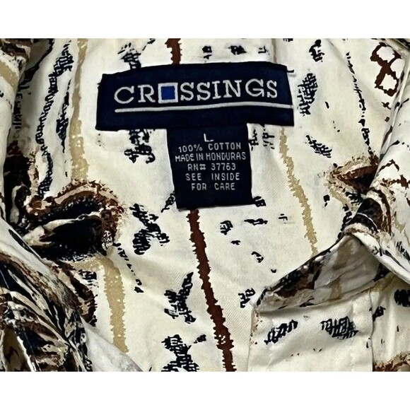 Vintage Hawaiian Shirt Crossings Large Tropical Floral Camp Beige 100% Cotton - Picture 4 of 4